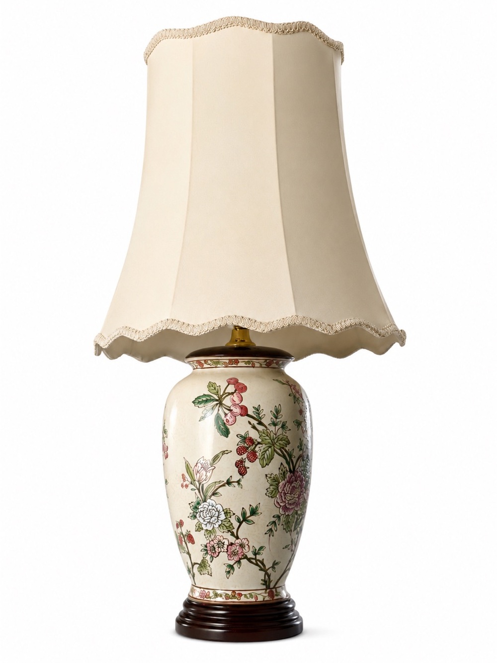 Cream Floral Ceramic Table Lamp with Fabric Shade